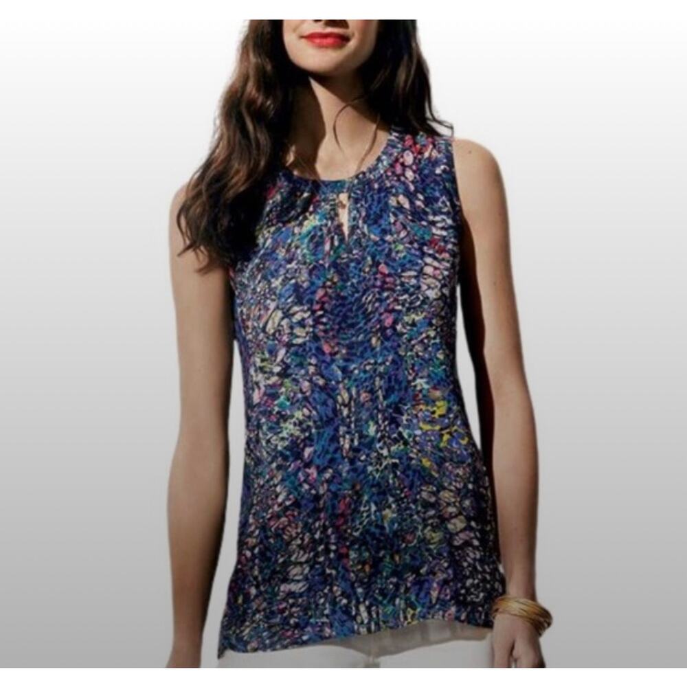 CAbi Stained Glass Blouse Small Multicolor Sleeveless Keyhole Lined